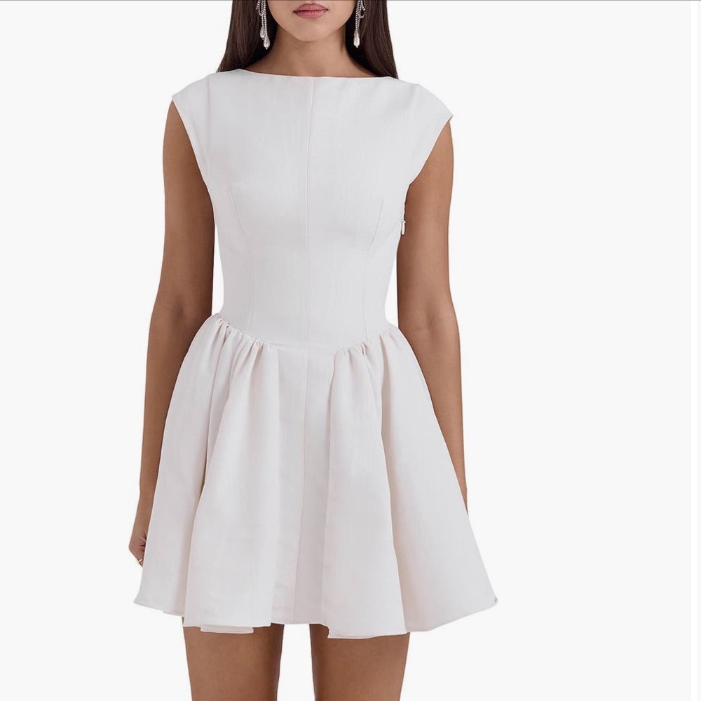 House of CB White Backless Fit-and-Flare Mini Dress